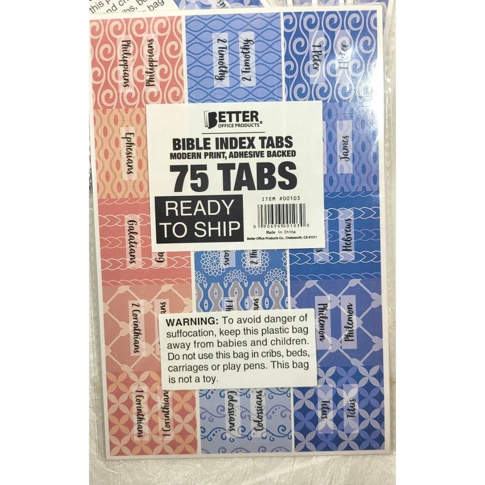 LOT: 10 Packages Bible Index Tabs - 75 Tabs - Adhesive Backed Modern Print